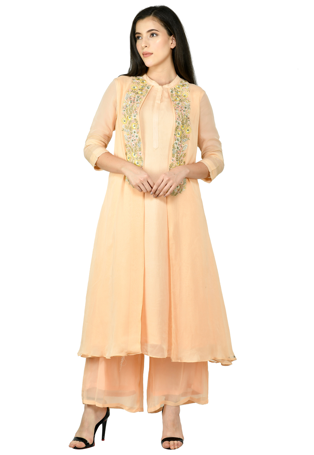 Peach Viscose Kurta Set With Palazzo 305464