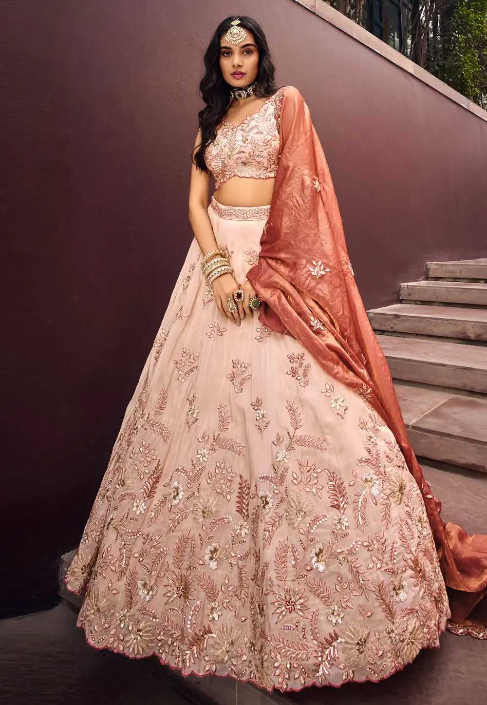 Peach Viscose Rayon Circular Lehenga Choli 294445