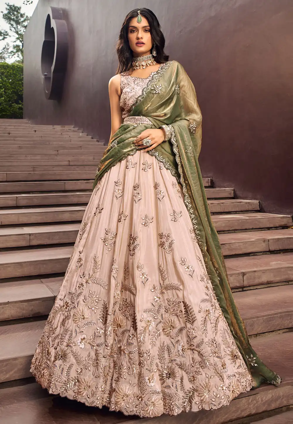 Peach Viscose Rayon Lehenga Choli 294444