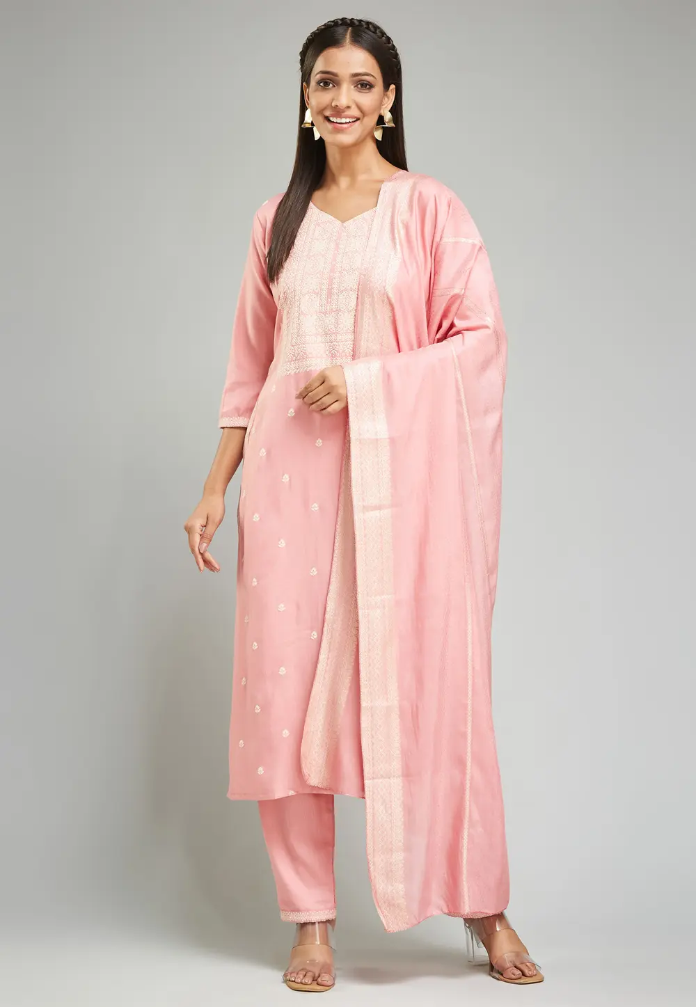 Peach Viscose Rayon Readymade Pakistani Suit 304003