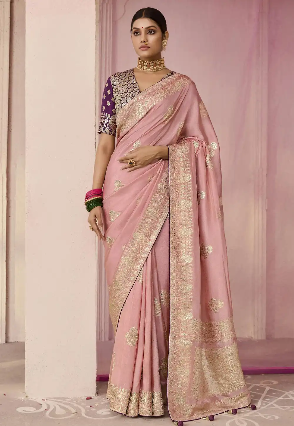 Peach Viscose Saree With Blouse 293270