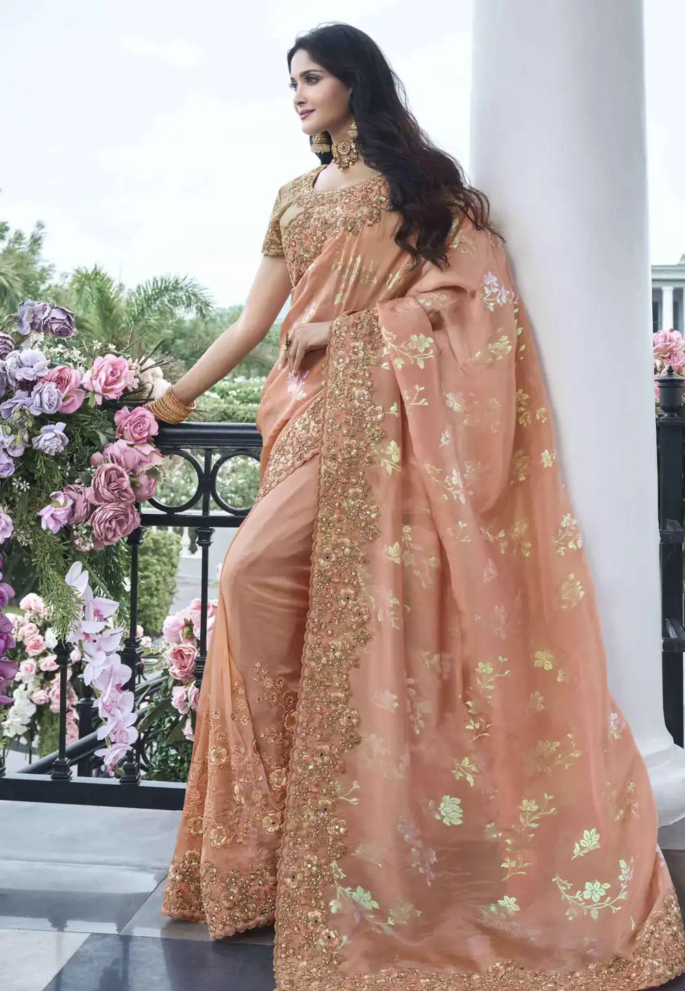 Peach Viscose Saree With Blouse 294819