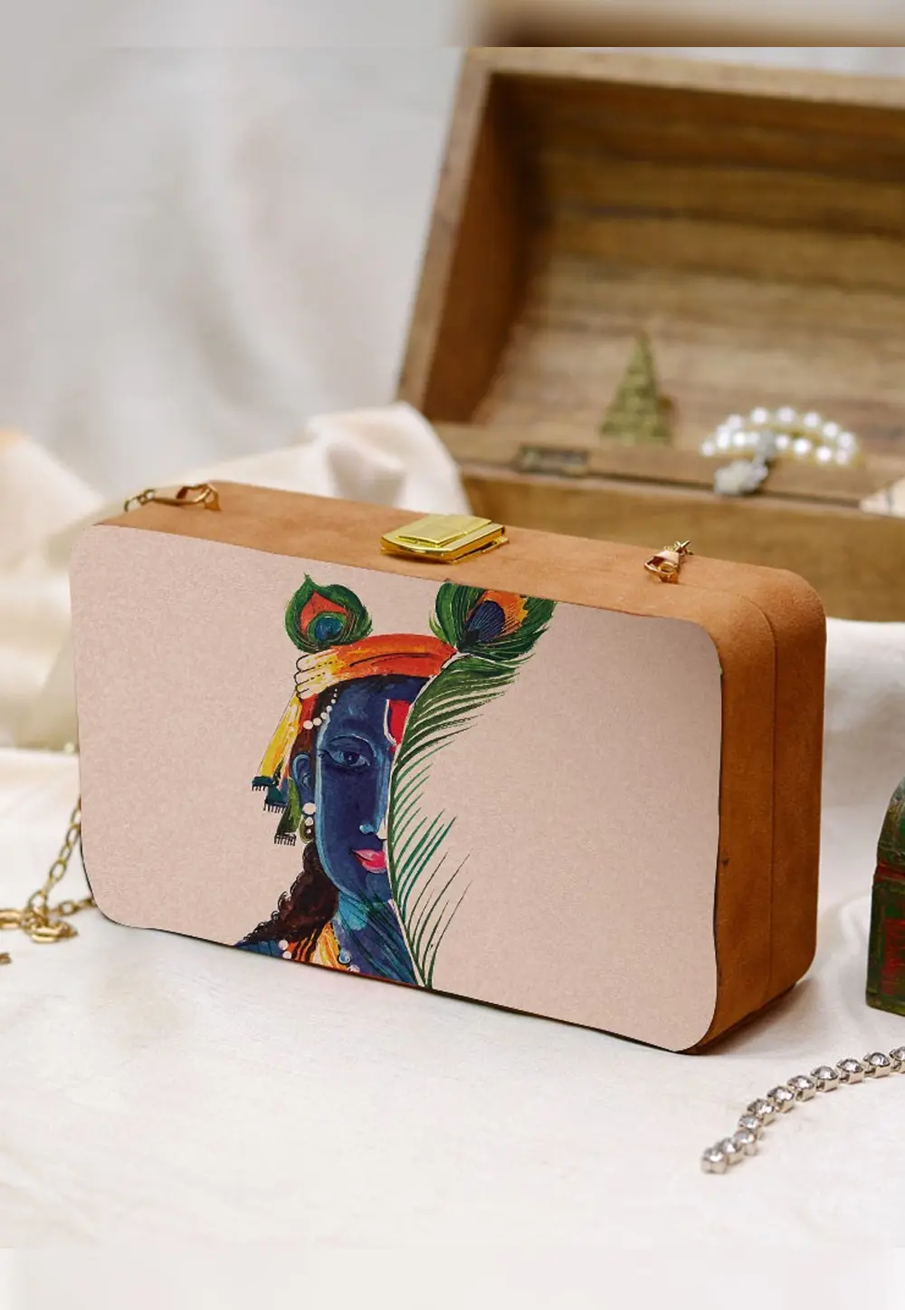 Peach Wooden Clutch 299014