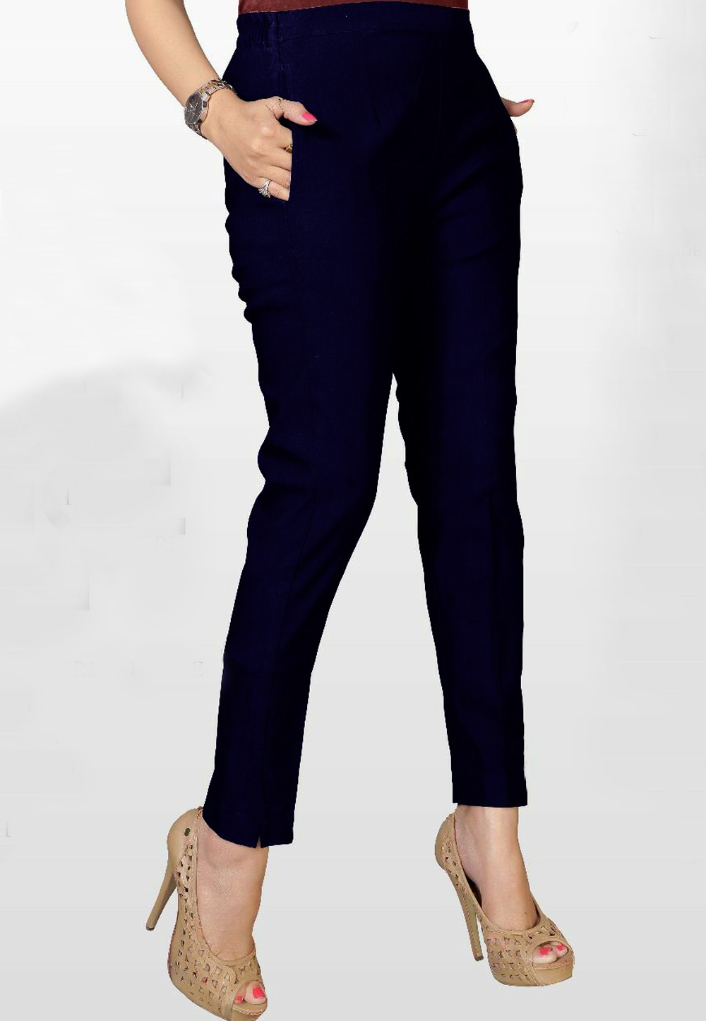 Navy Blue Cotton Readymade Pant 181564