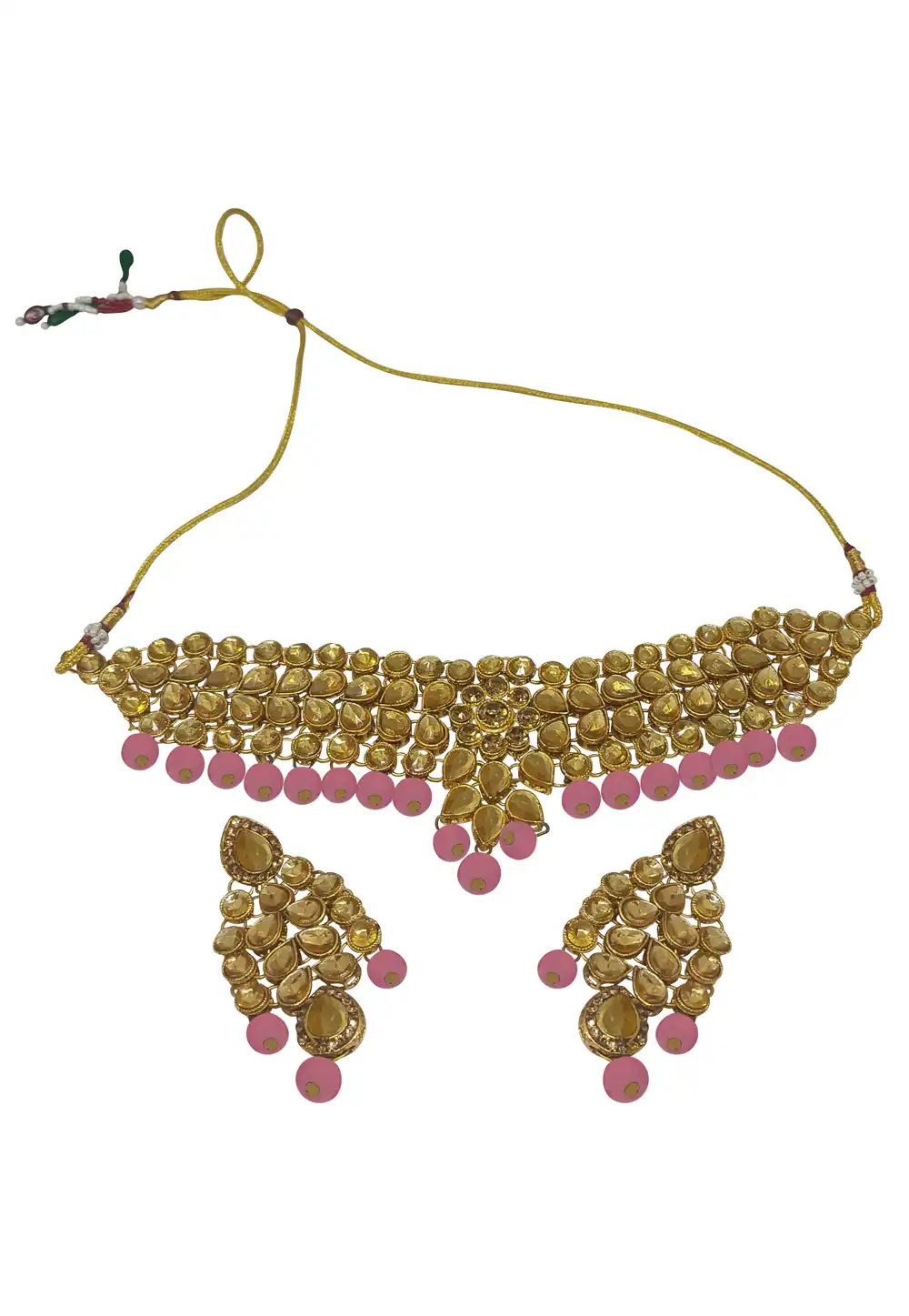 Pink Alloy Necklace With Earrings 289917