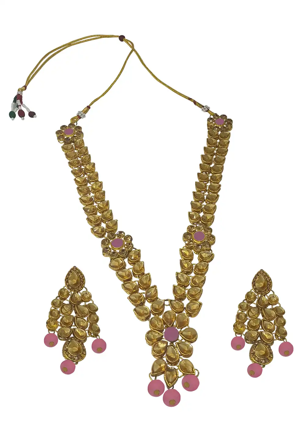 Pink Alloy Necklace With Earrings 289930