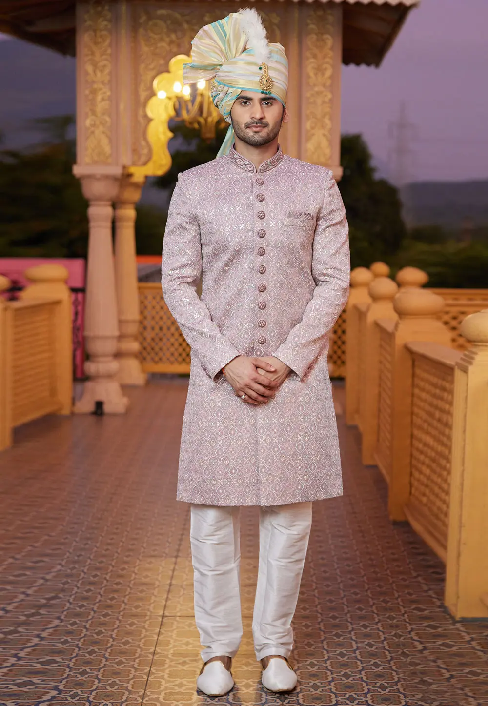 Pink Art Silk Achkan Style Sherwani 304333