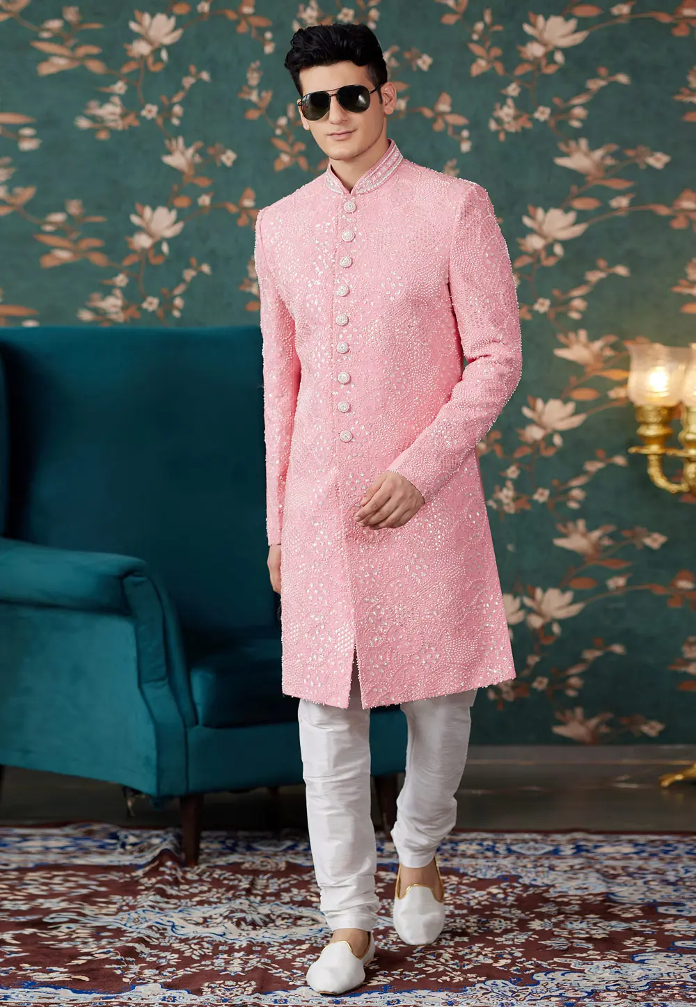 Pink Art Silk Achkan Style Sherwani 299200