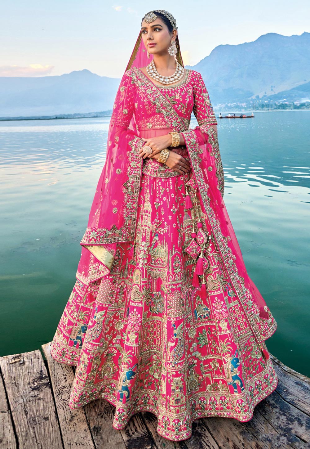 Pink Art Silk Bridal Lehenga Choli 280744
