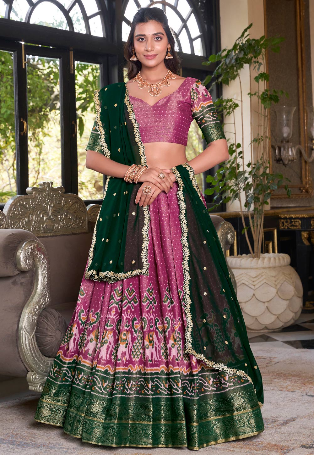 Pink Art Silk Circular Lehenga Choli 310906