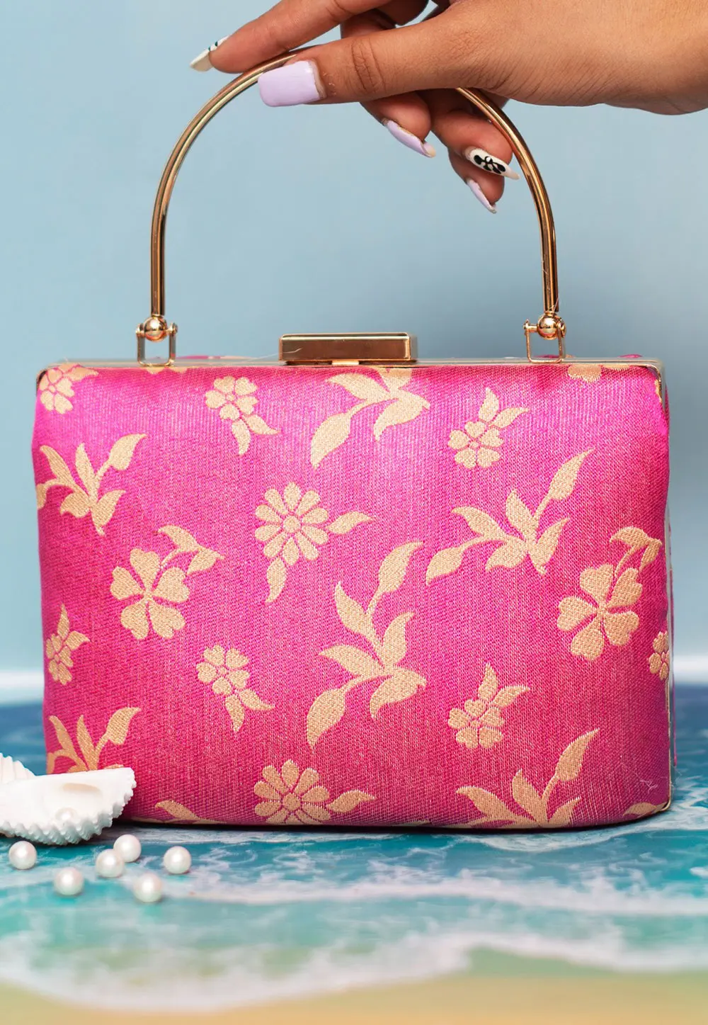 Pink Art Silk Clutch 299333