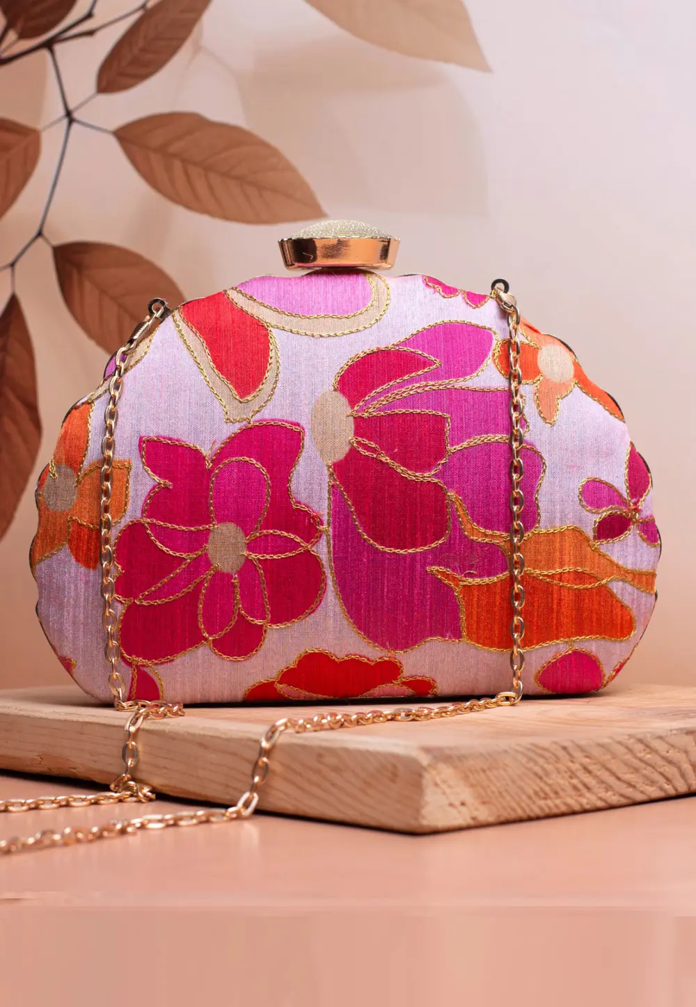 Pink Art Silk Clutch 299366