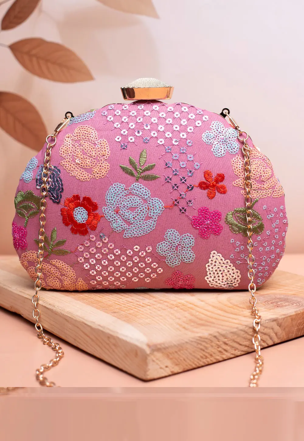 Pink Art Silk Clutch 299372