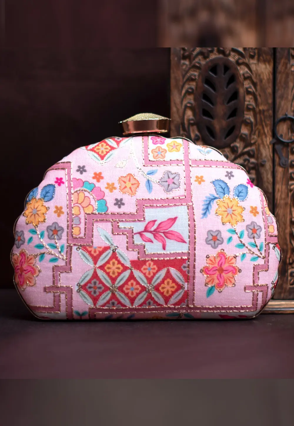 Pink Art Silk Clutch 299556