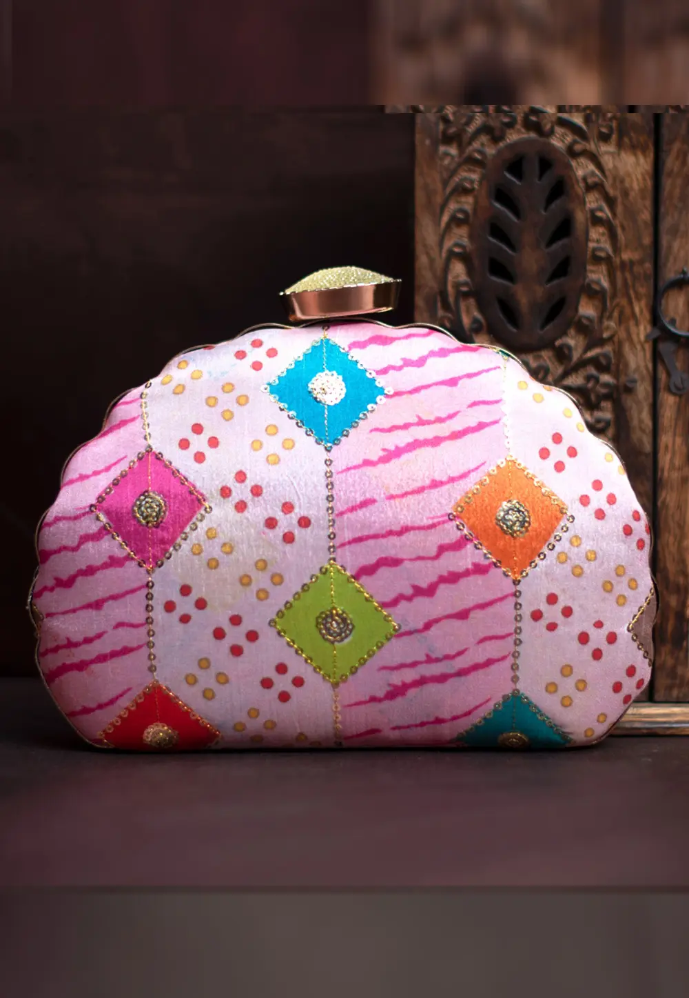 Pink Art Silk Clutch 299564