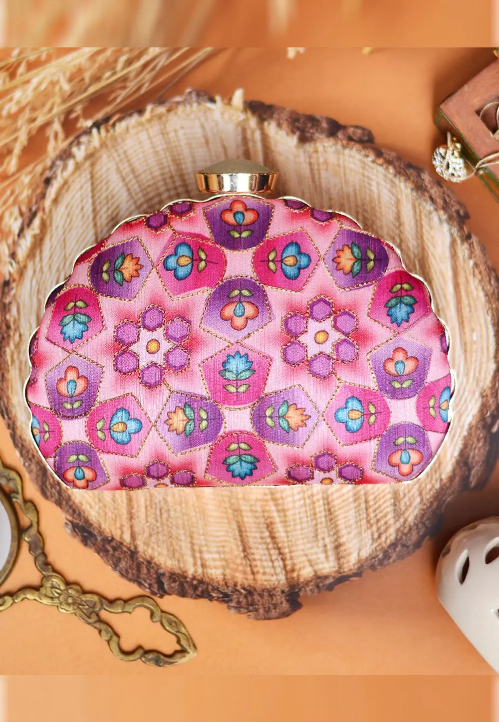 Pink Art Silk Clutch 299605