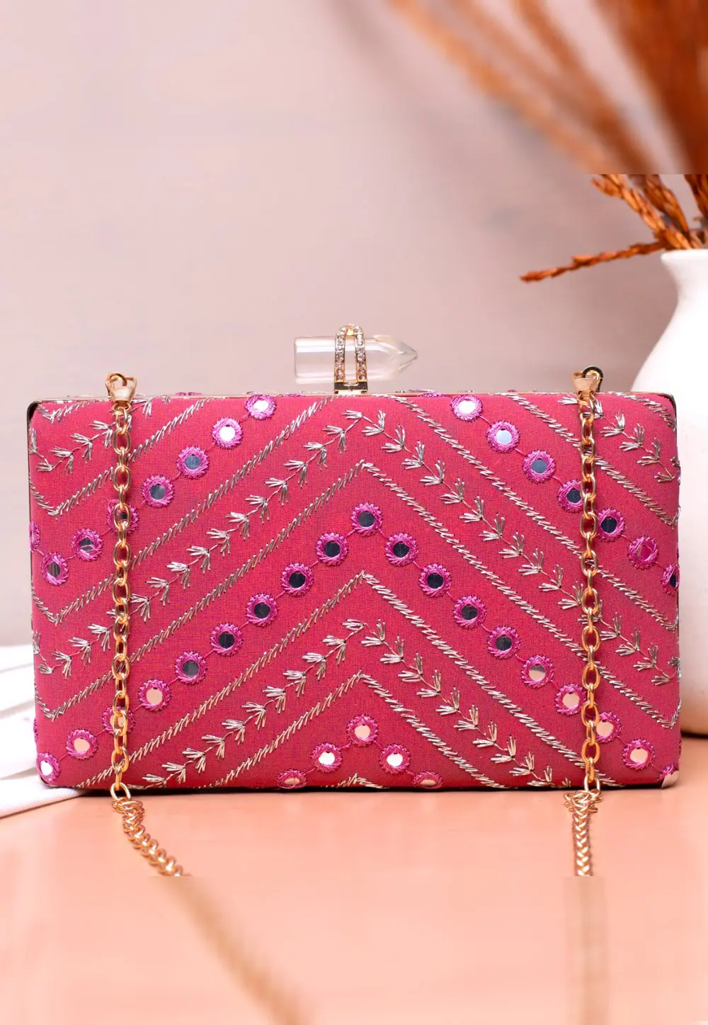 Pink Art Silk Clutch 299995