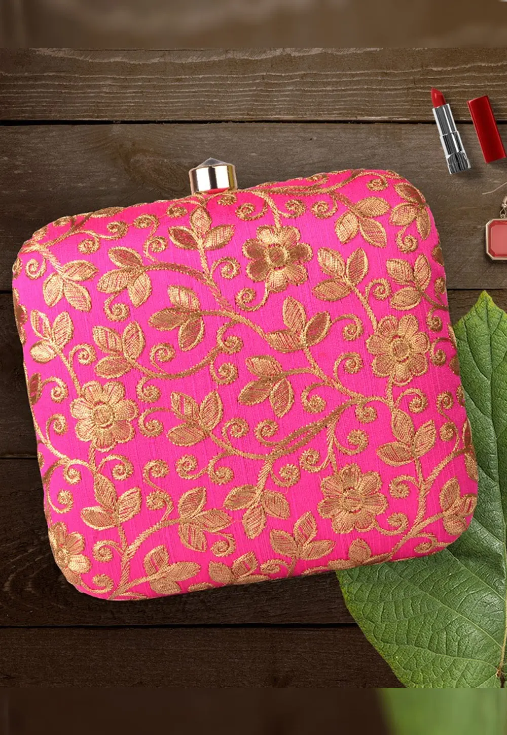 Pink Art Silk Clutch 300418