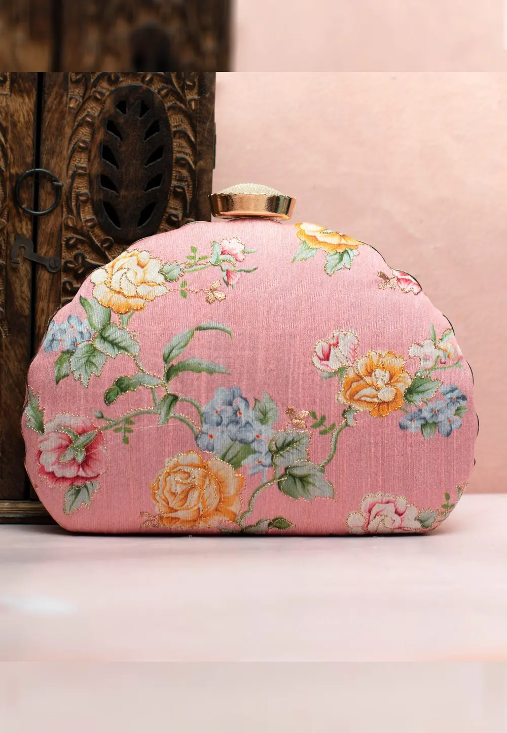 Pink Art Silk Clutch 300639