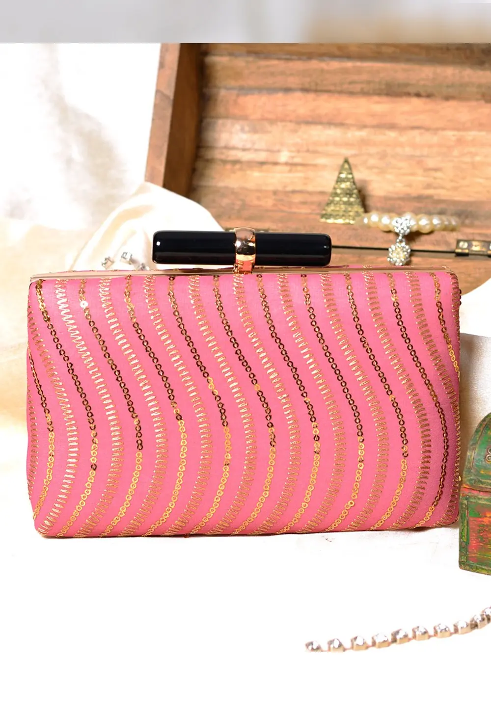 Pink Art Silk Clutch 300965