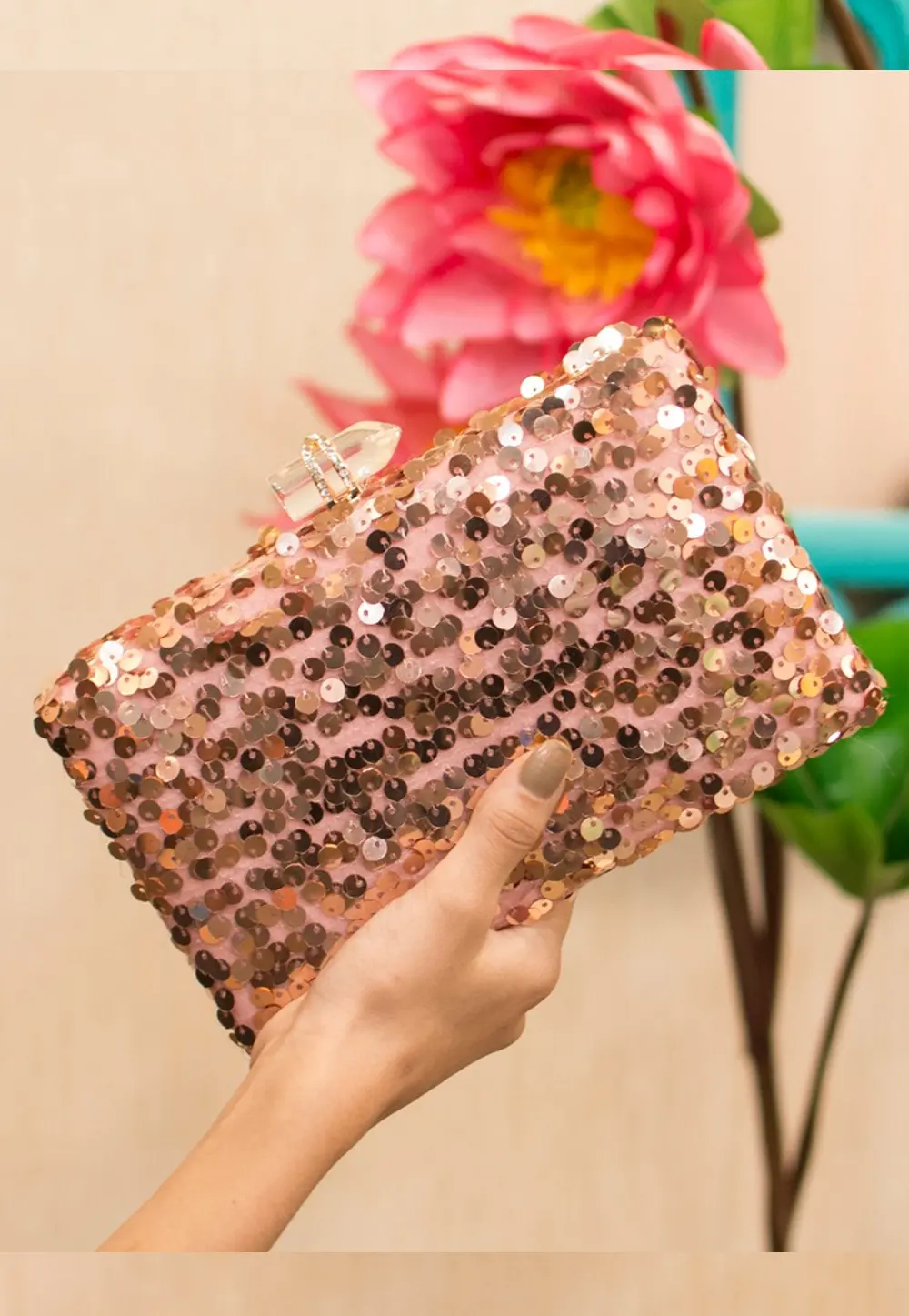 Pink Art Silk Clutch 300973