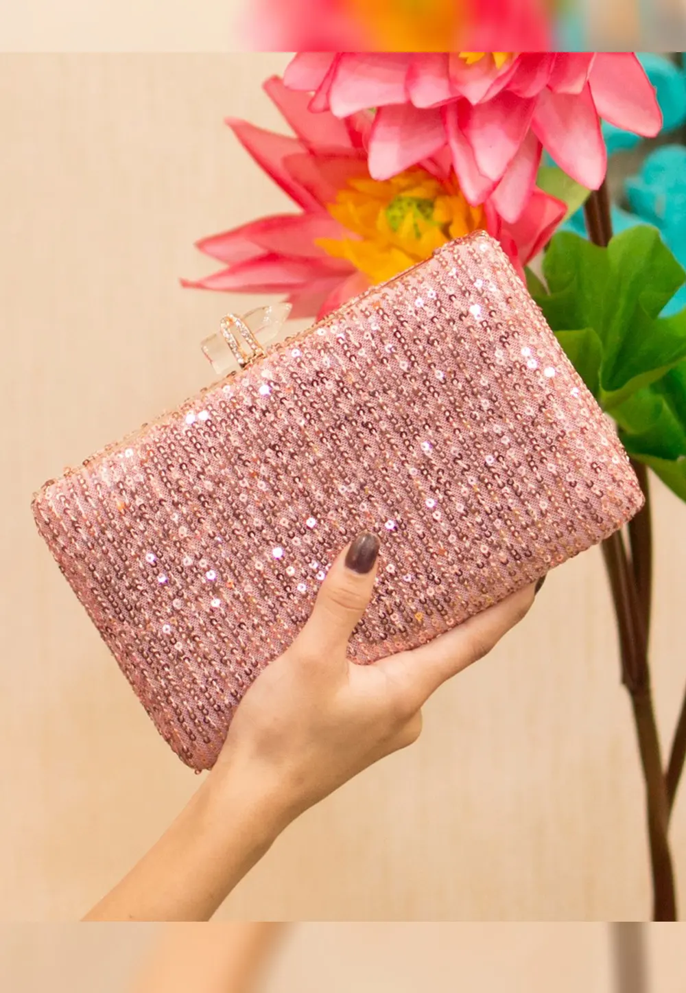 Pink Art Silk Clutch 300983