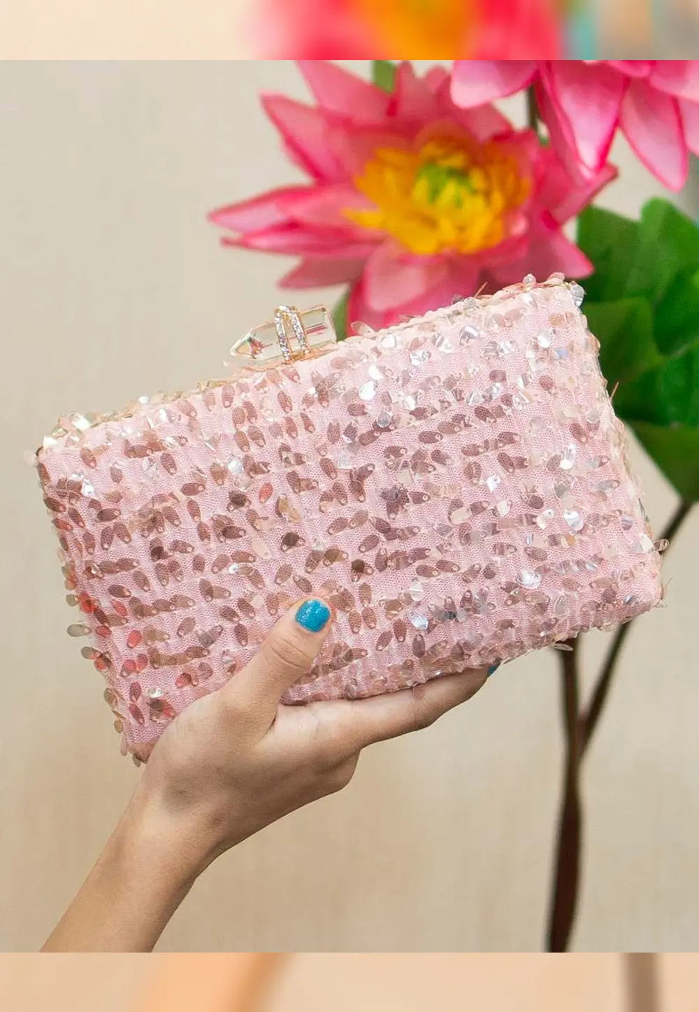 Pink Art Silk Clutch 300986