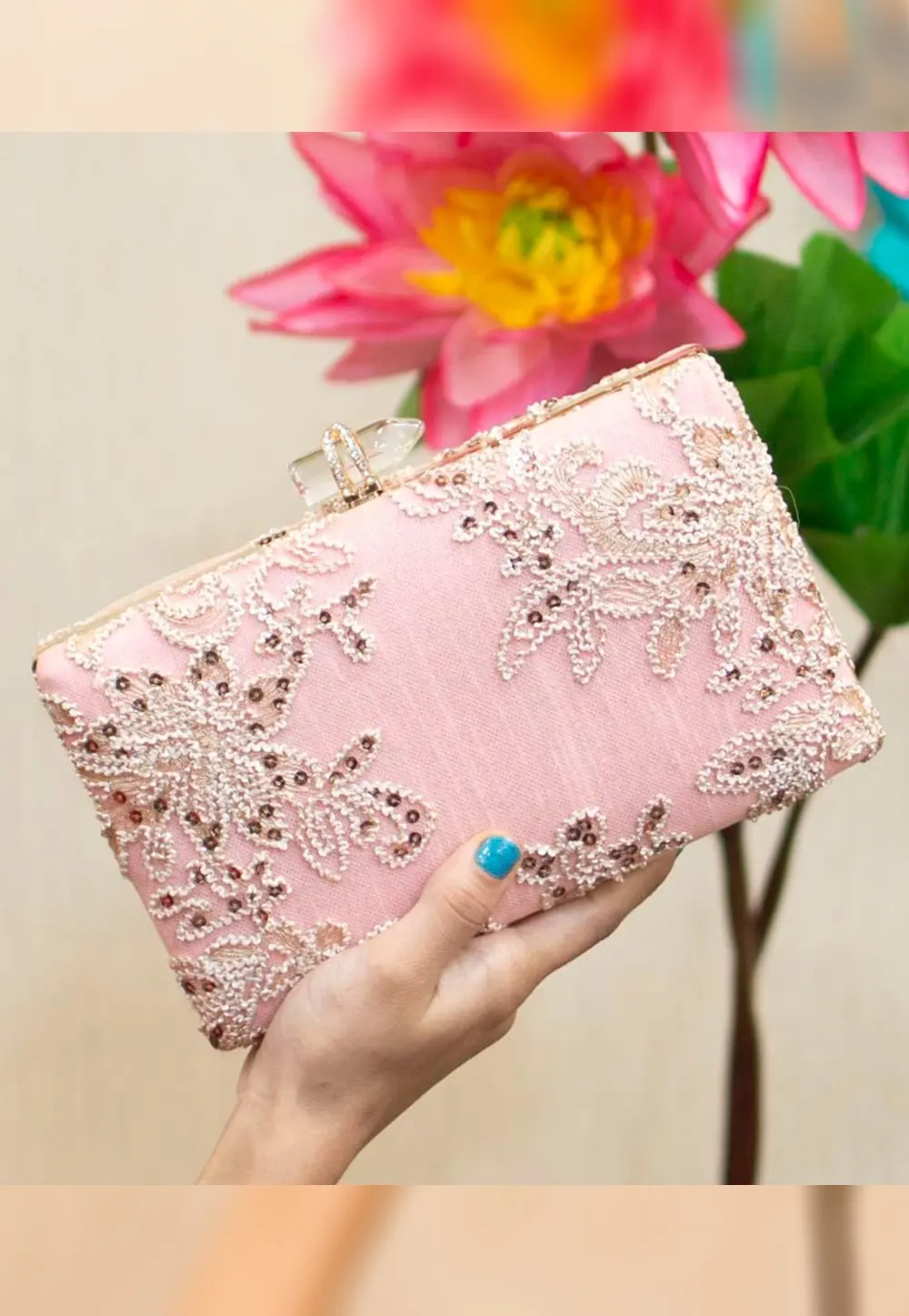 Pink Art Silk Clutch 300989