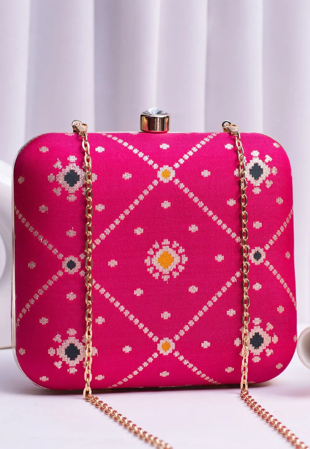 Pink Art Silk Clutch 303748