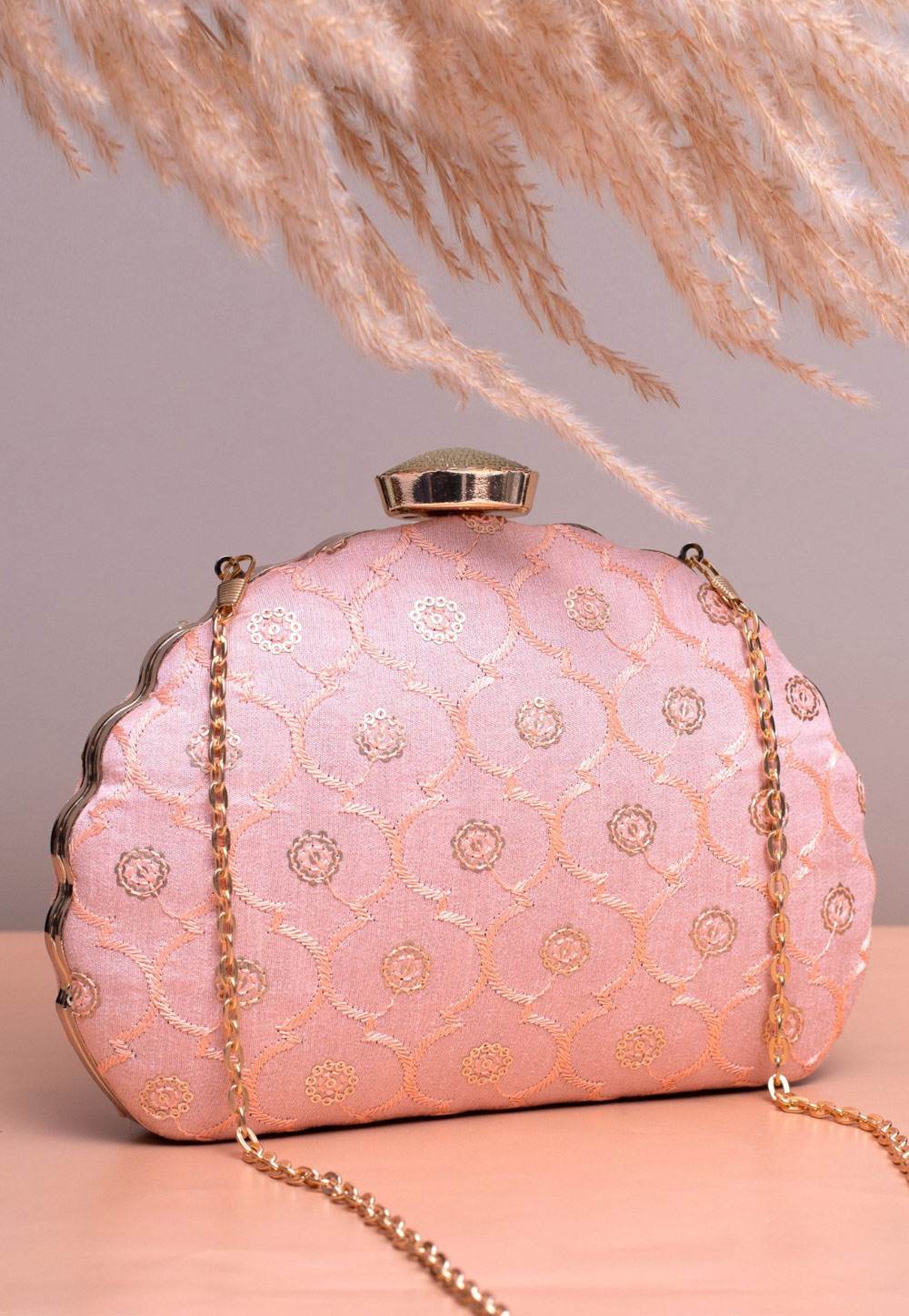 Pink Art Silk Clutch 305952