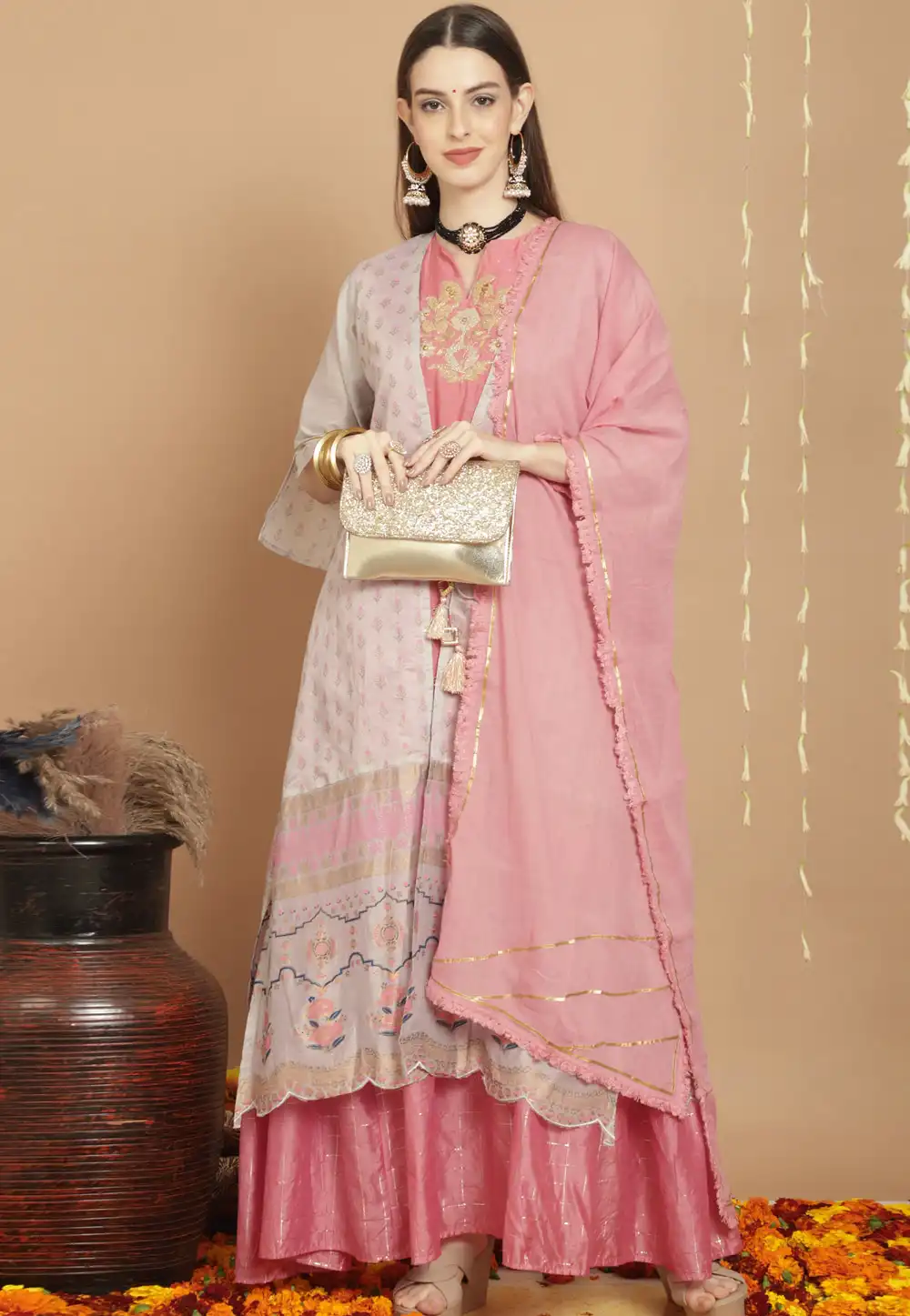 Pink Art Silk Gharara Suit 288006