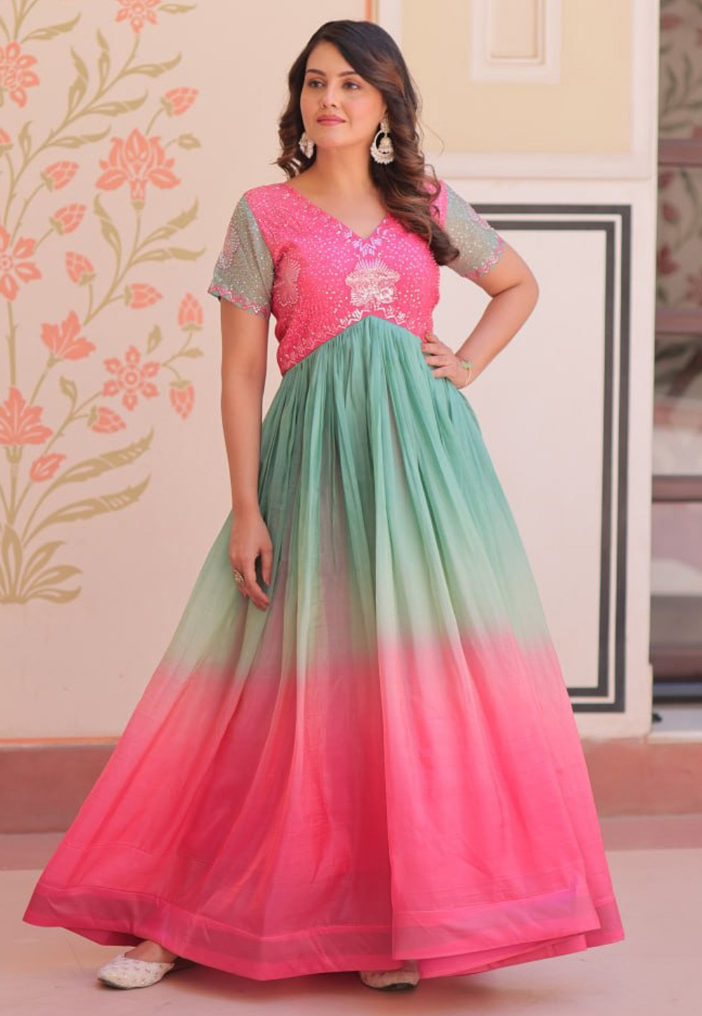 Pink Art Silk Gown 310261