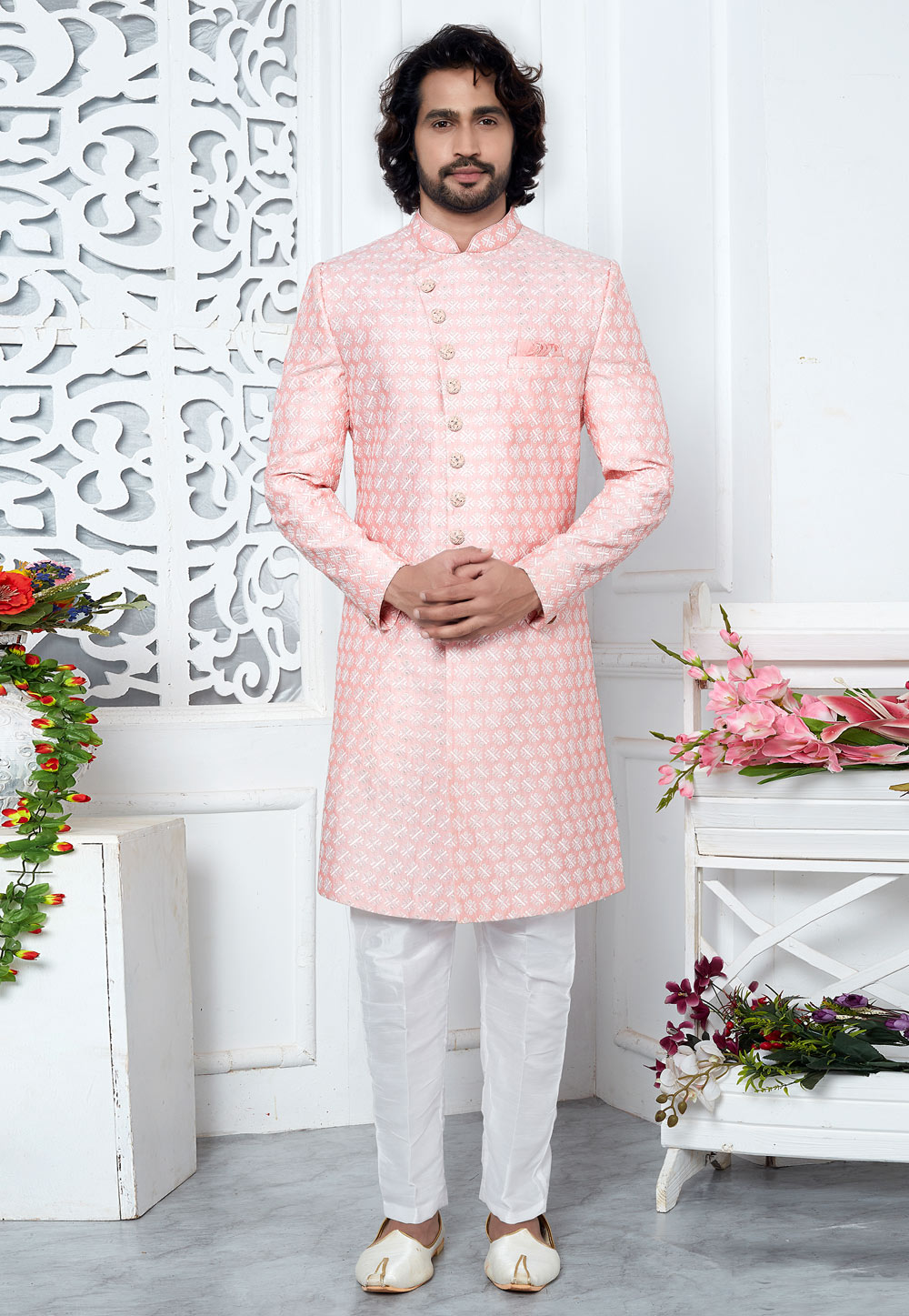 Pink Art Silk Indo Western Suit 280167