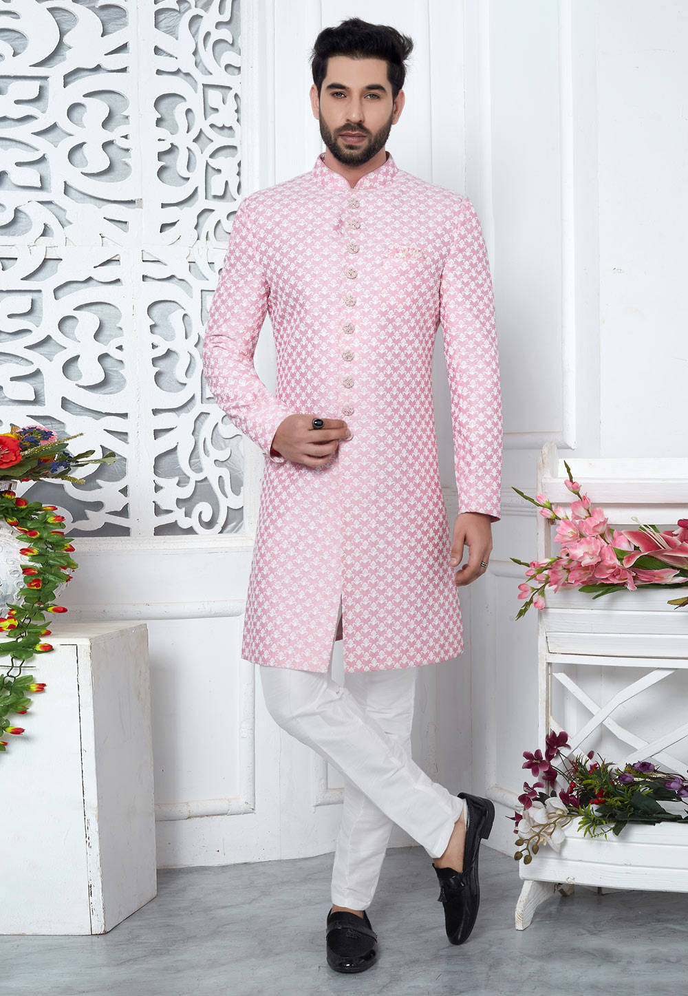 Pink Art Silk Indo Western Suit 280170