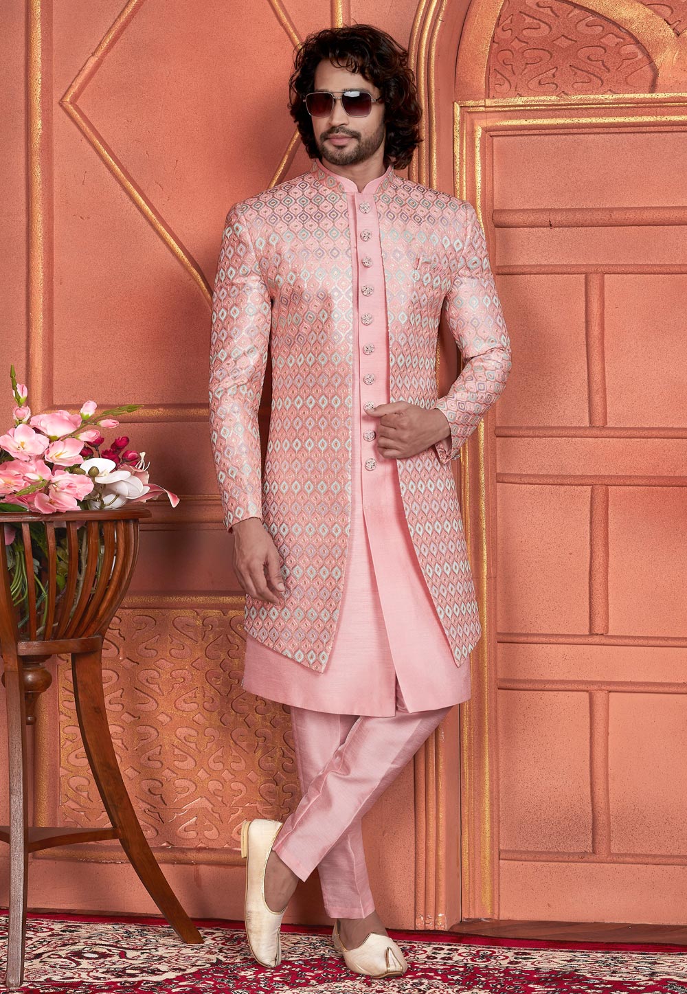 Pink Art Silk Indo Western Suit 285735