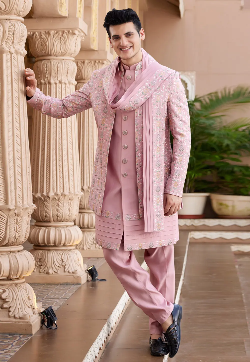 Pink Art Silk Jacket Style Sherwani 304334