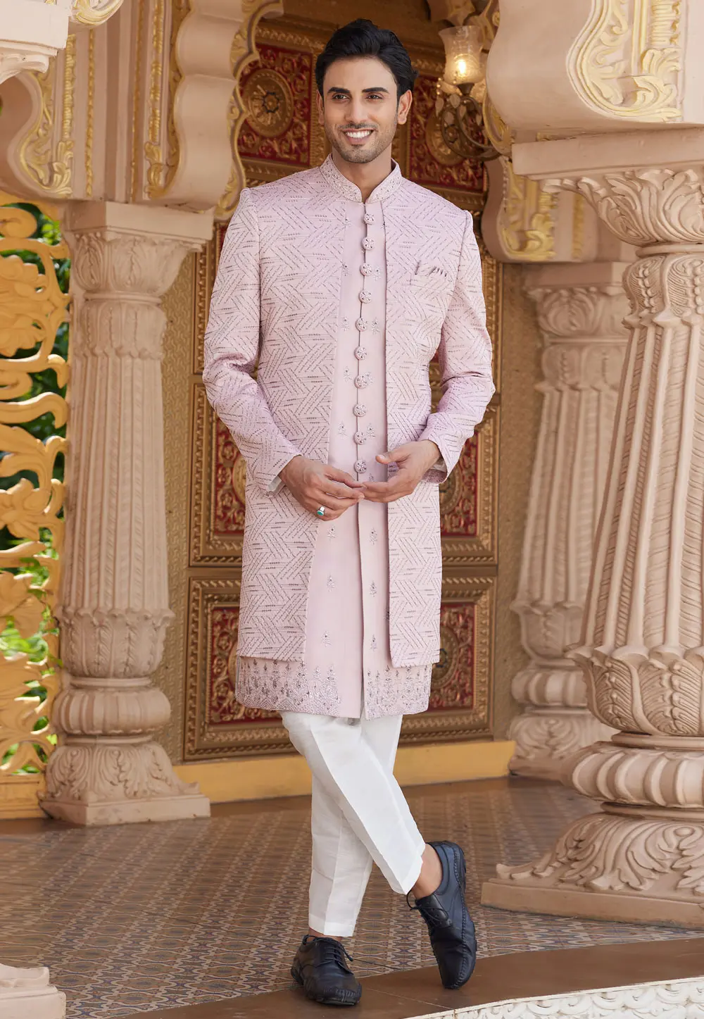 Pink Art Silk Jacket Style Sherwani 304343