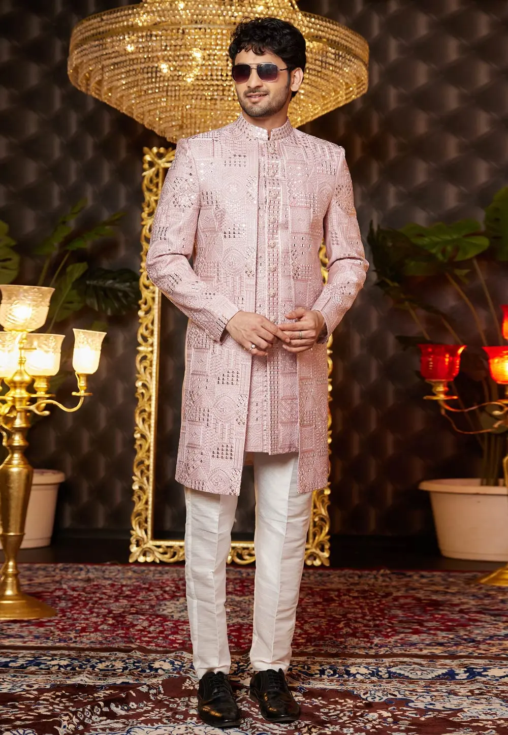 Pink Art Silk Jacket Style Sherwani 299180