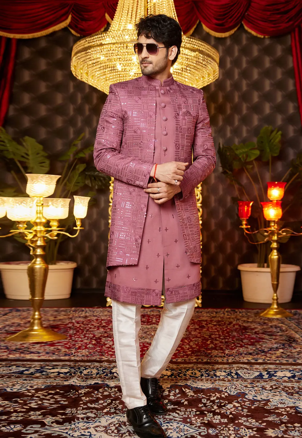 Pink Art Silk Jacket Style Sherwani 299190