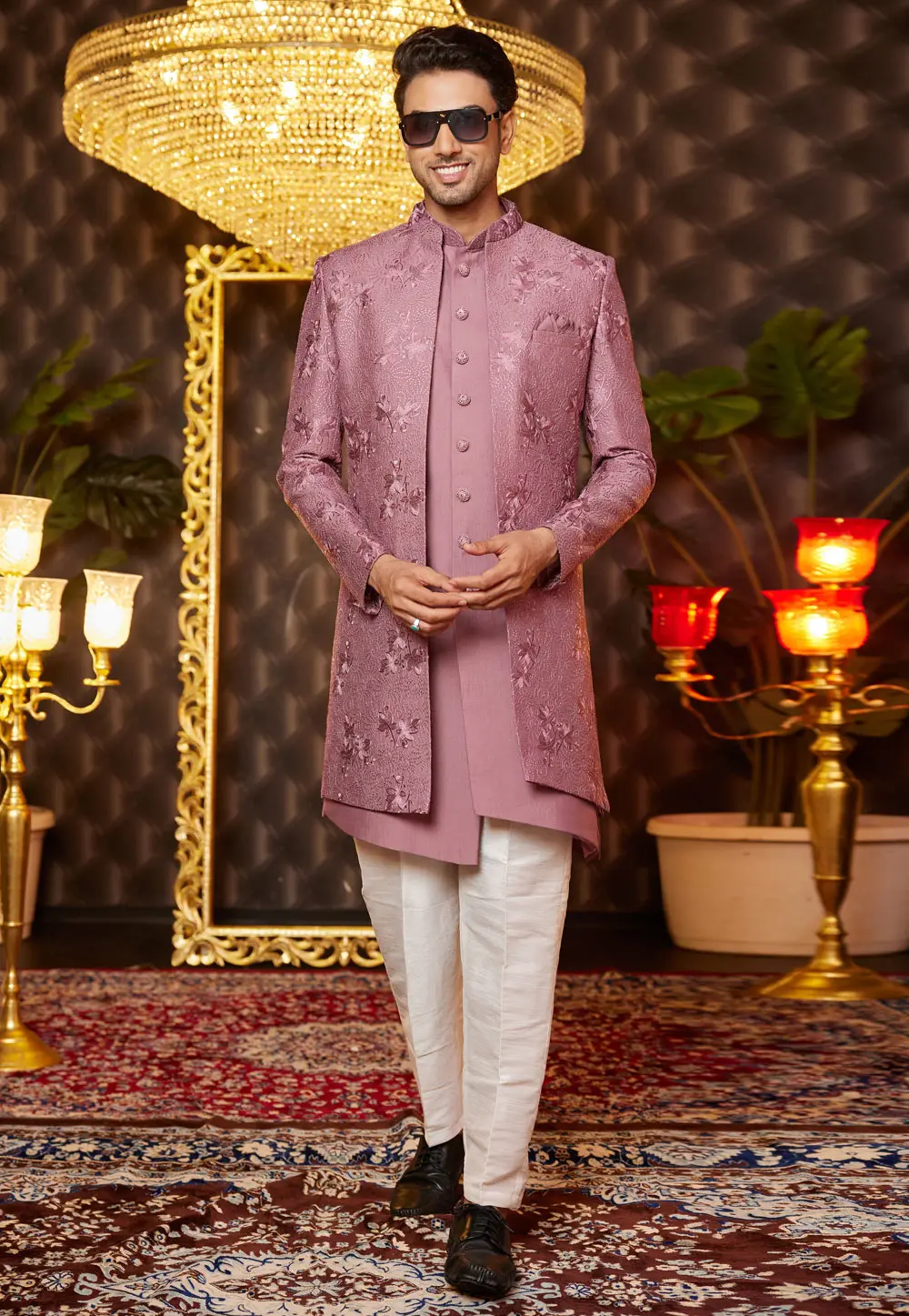 Pink Art Silk Jacket Style Sherwani 299193