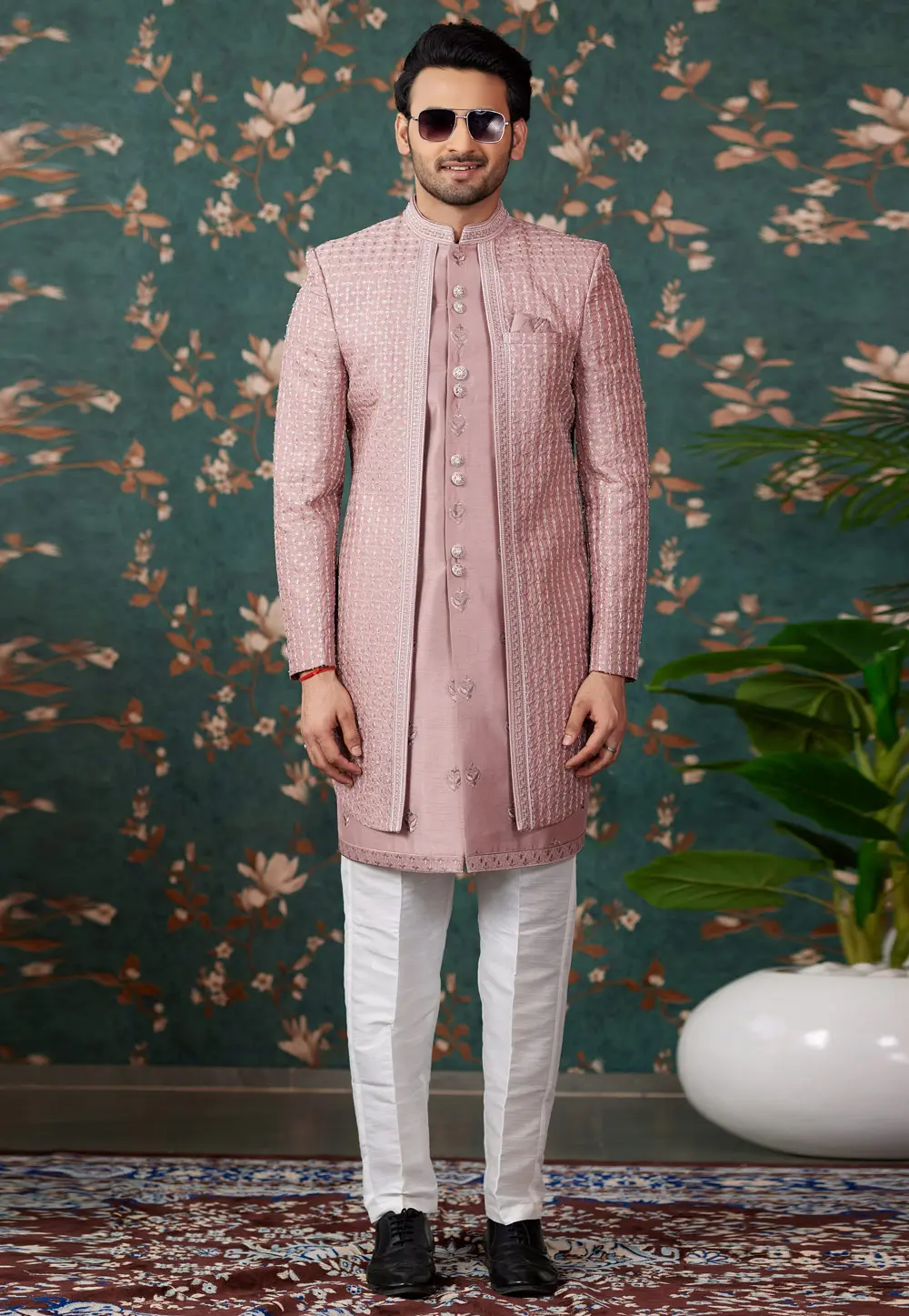 Pink Art Silk Jacket Style Sherwani 299207