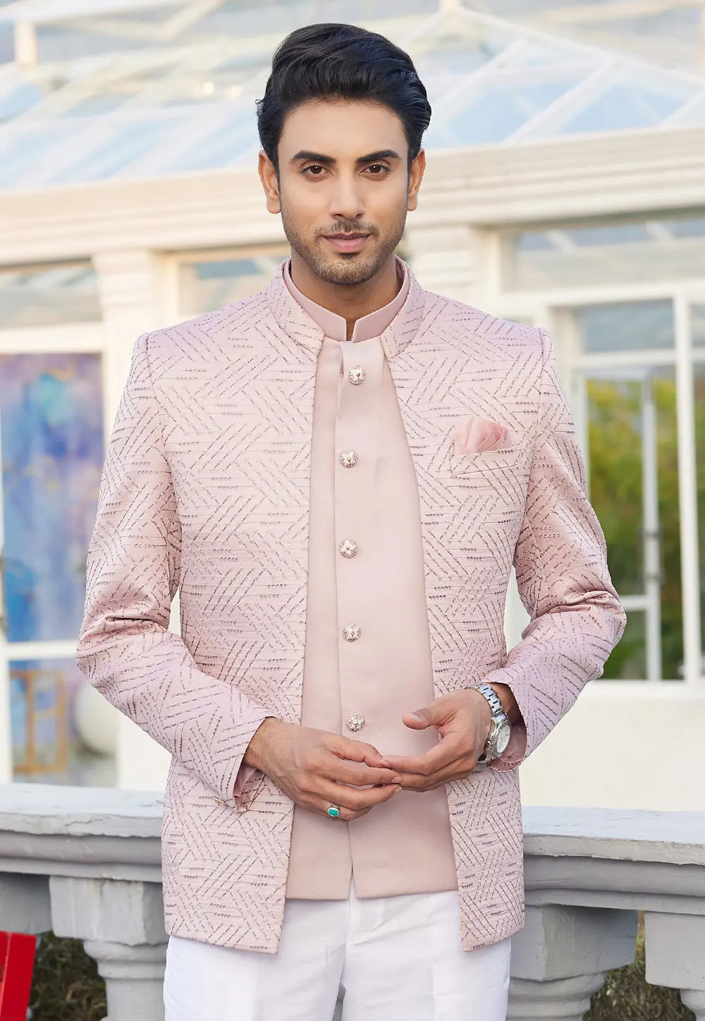 Pink Art Silk Jodhpuri Suit 302190