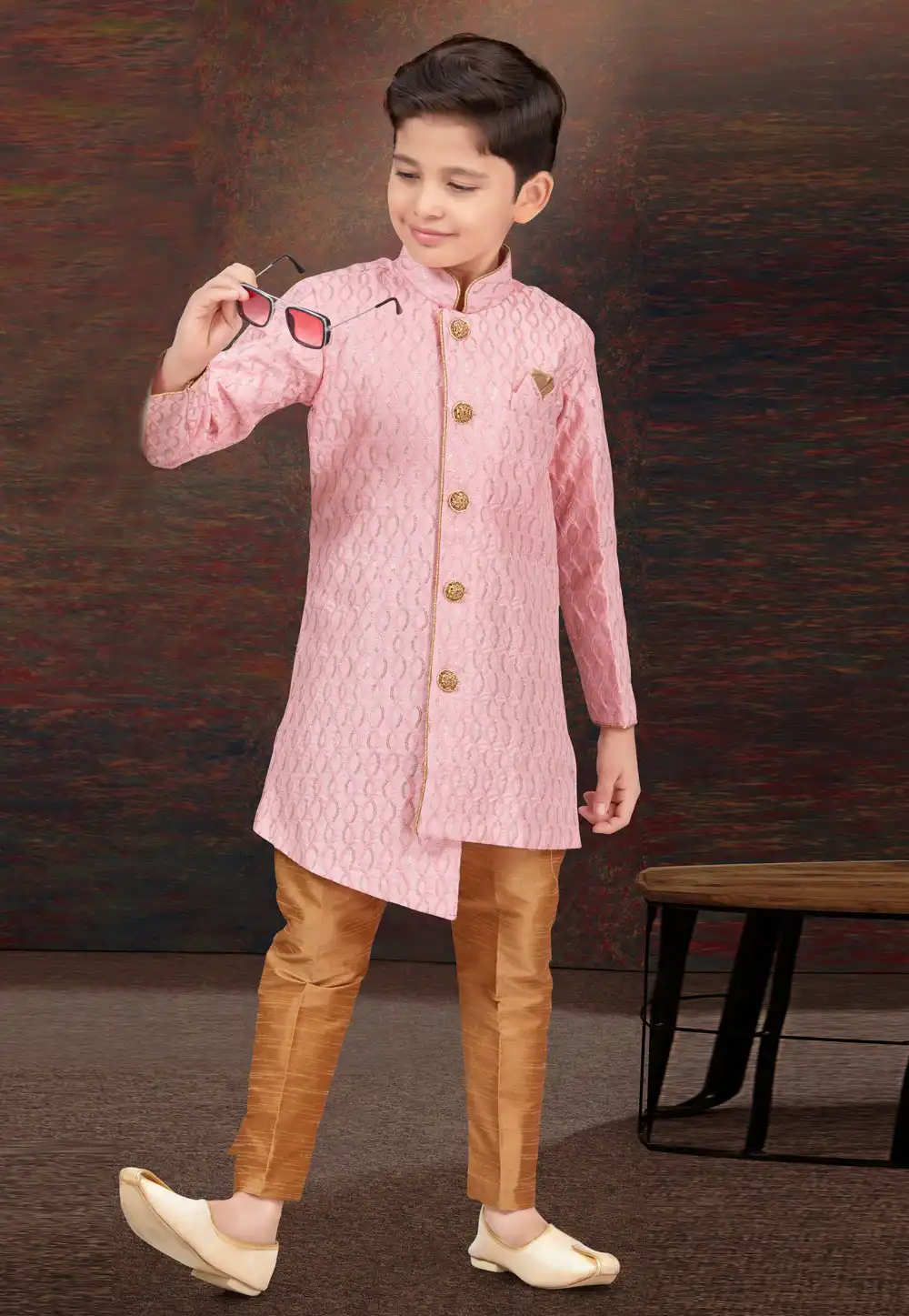 Pink Art Silk Kids Indo Western Sherwani 294931