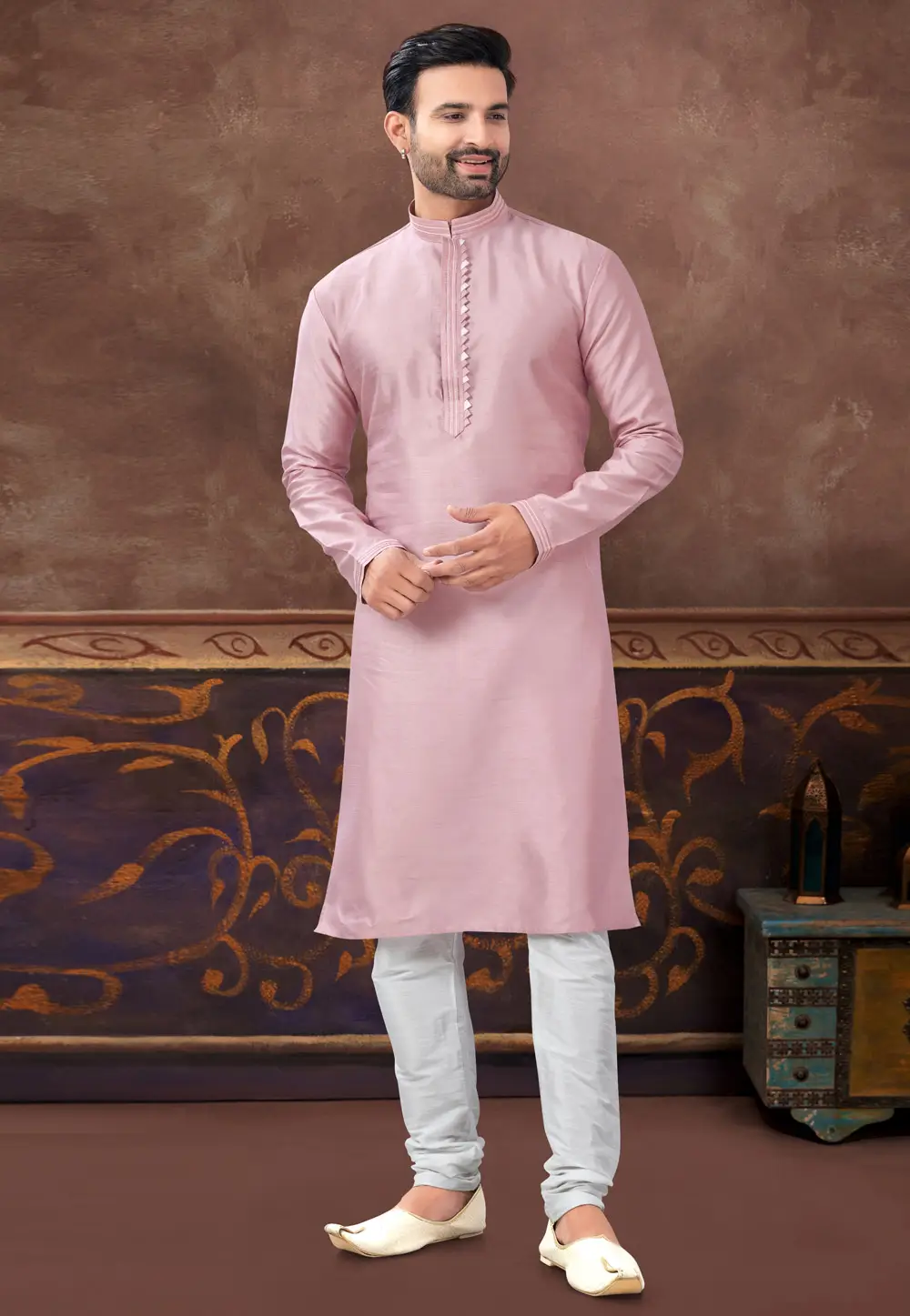 Pink Art Silk Kurta Pajama 296904