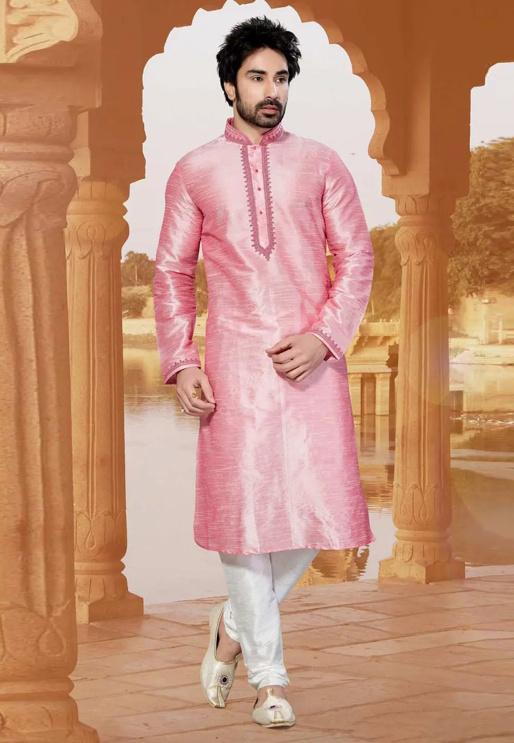 Pink Art Silk Kurta Pajama 300666