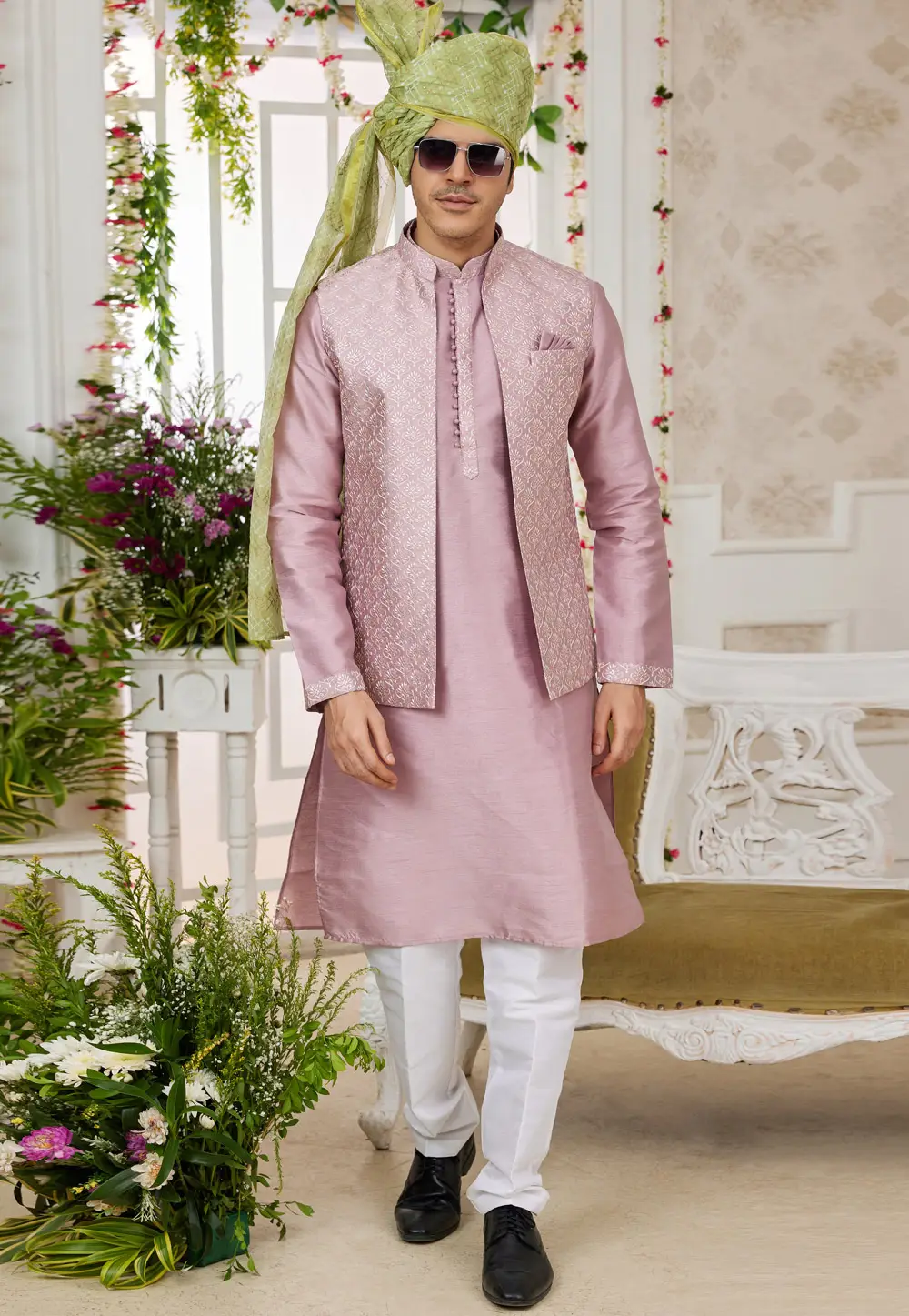 Pink Art Silk Kurta Pajama With Jacket 295253