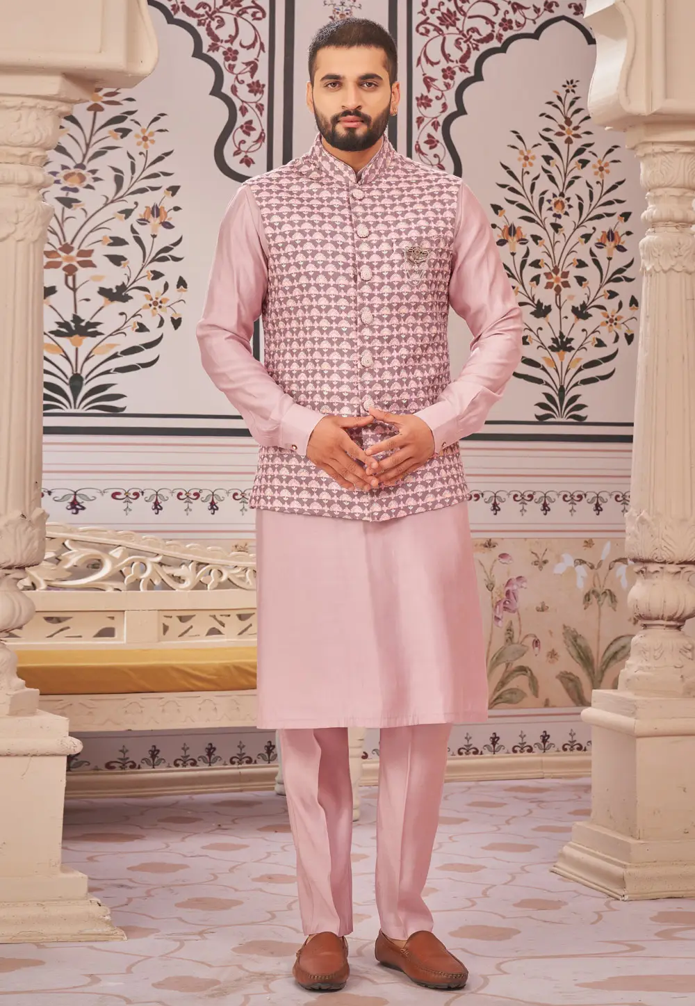 Pink Art Silk Kurta Pajama With Jacket 296620