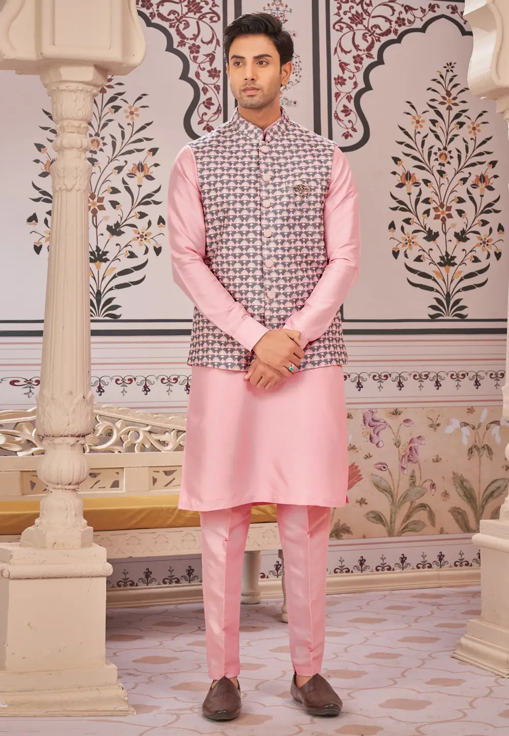 Pink Art Silk Kurta Pajama With Jacket 296621