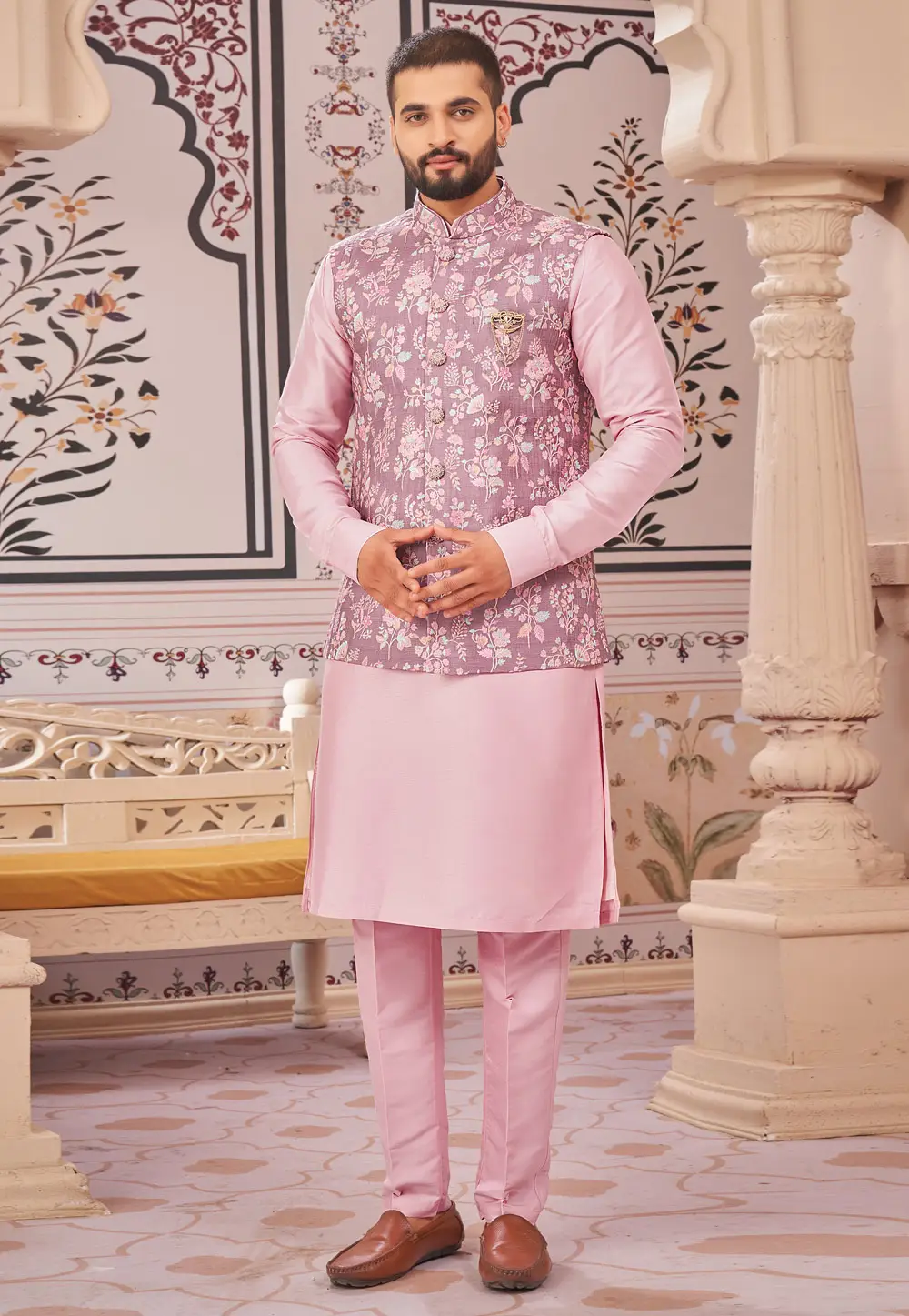 Pink Art Silk Kurta Pajama With Jacket 296705