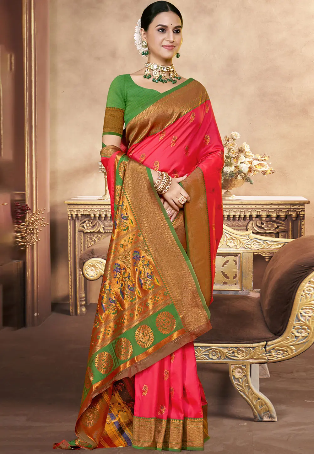 Pink Art Silk Paithani Saree 303067